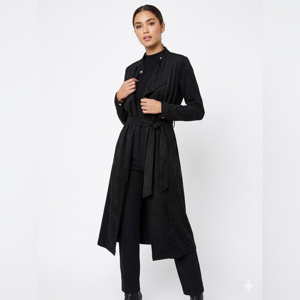 NWT Romeo + Juliet Black Suede Long Trench Coat